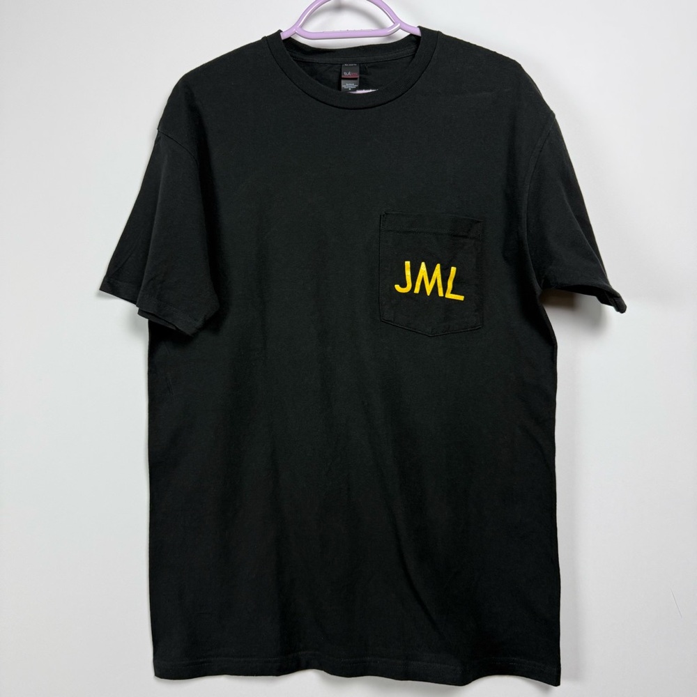 Men's Graphic Tee, JML Rentals, Black T-Shirt with Yellow Graphics, Men's Medium